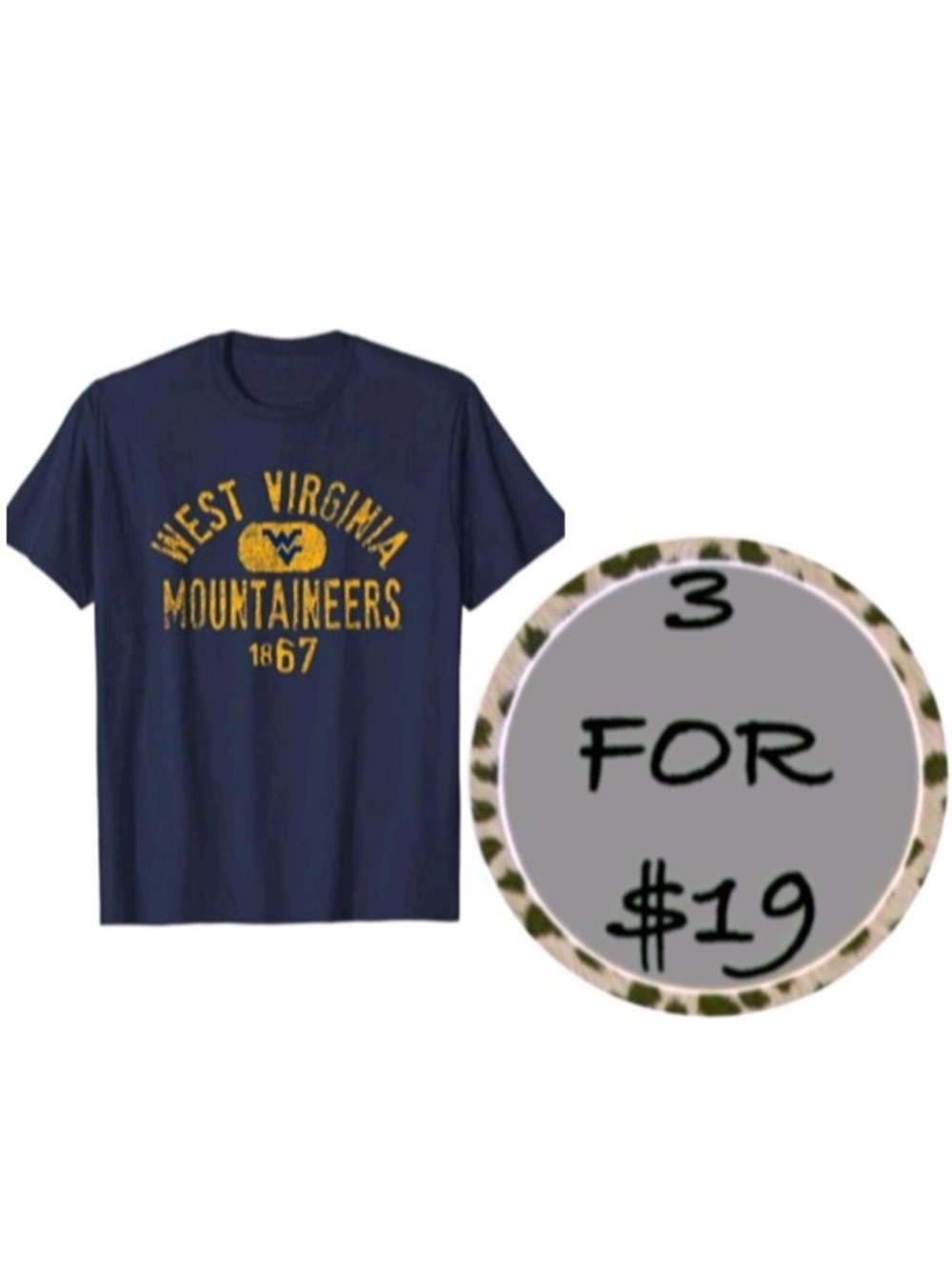 3/$19 WVU West Virginia Mountaineers college short sleeve T-shirt